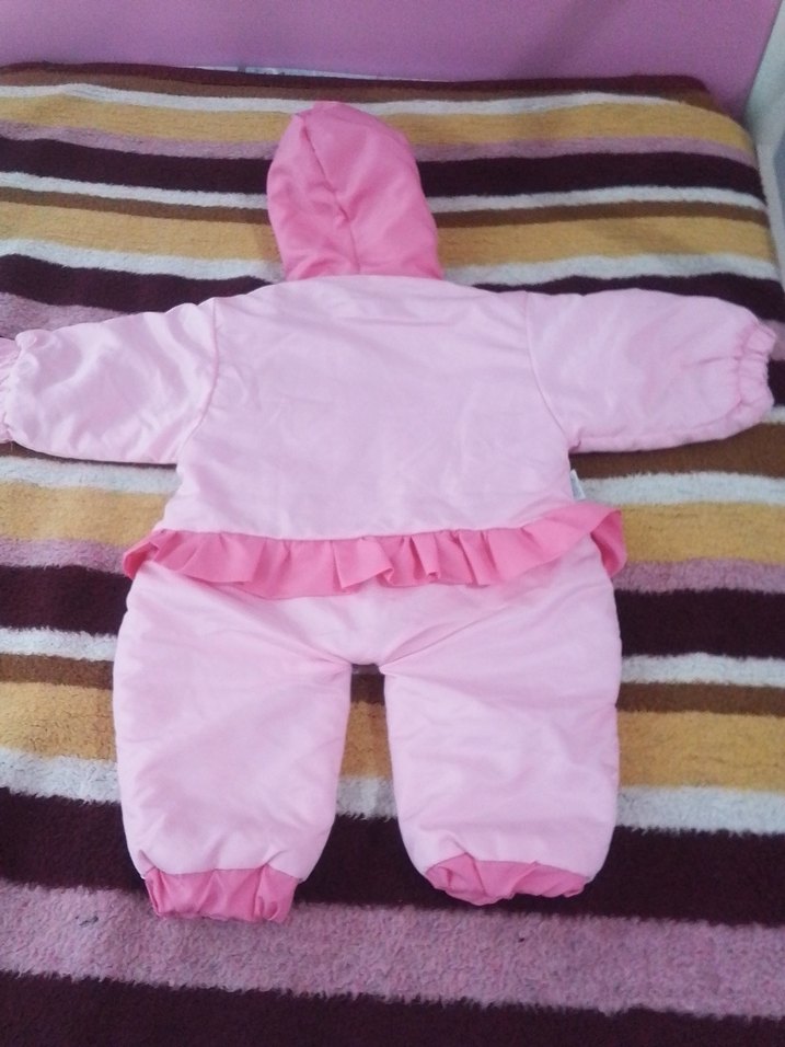 Dantel Detaylı Kapüşonlu Pembe Bebek Tulumu - Görsel 2