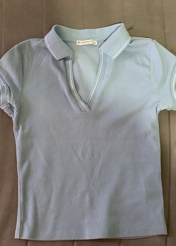 Stradivarius Kızlar için kısa kollu bej polo tişört