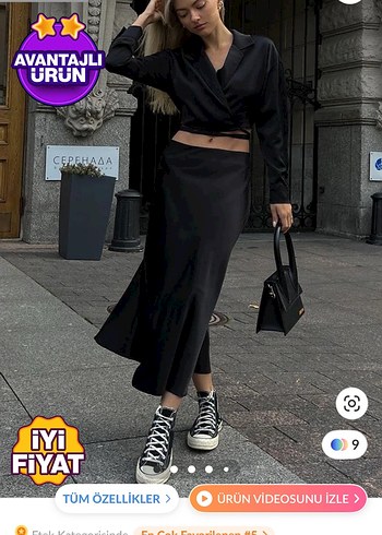 Siyah Uzun Saten Etek - Görsel 3