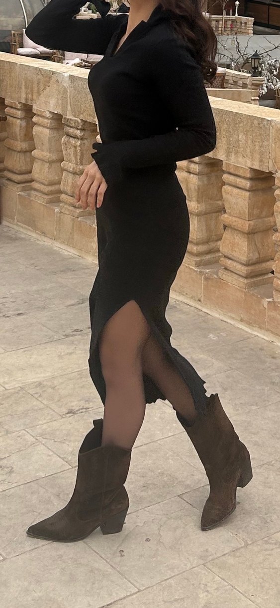 Siyah Polo Yakalı Kadın Uzun Elbise - Görsel 4