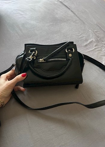 Siyah Deri Fermuarlı Mini Kadın Çanta - Görsel 2