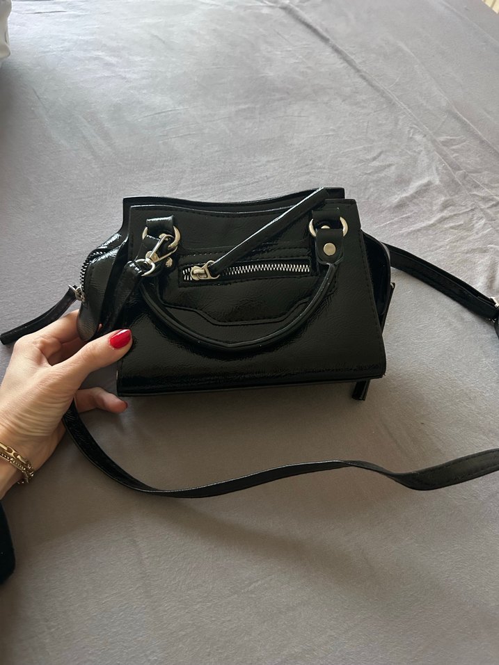 Siyah Deri Fermuarlı Mini Kadın Çanta - Görsel 2