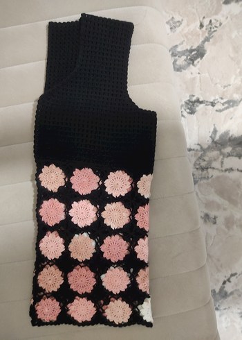 Tasarımcı Bohem Tarz Pembe Çiçekli Örgü Kadın Yelek