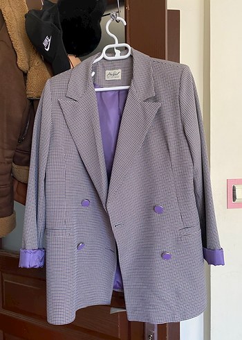 Mor Düğmeli Kadın Midi Blazer Ceket