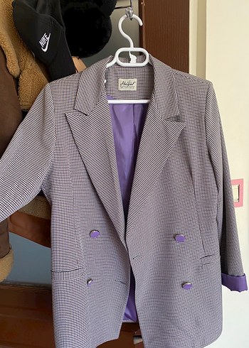 l Beden Mor Düğmeli Kadın Midi Blazer Ceket