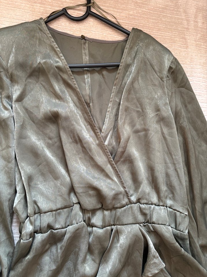 Haki V Yaka Salaş Midi Kadın Tulum - Görsel 2