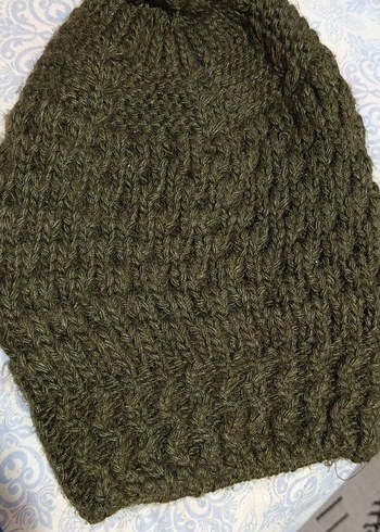 Kadın Bohem Örgü Bere haki renk - Görsel 2