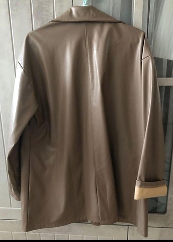 Bej Kadın Deri Midi Ceket - Görsel 2