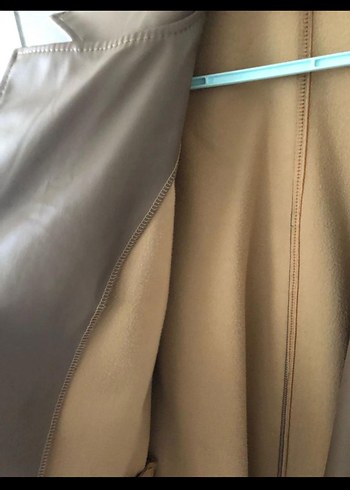 Bej Kadın Deri Midi Ceket - Görsel 3