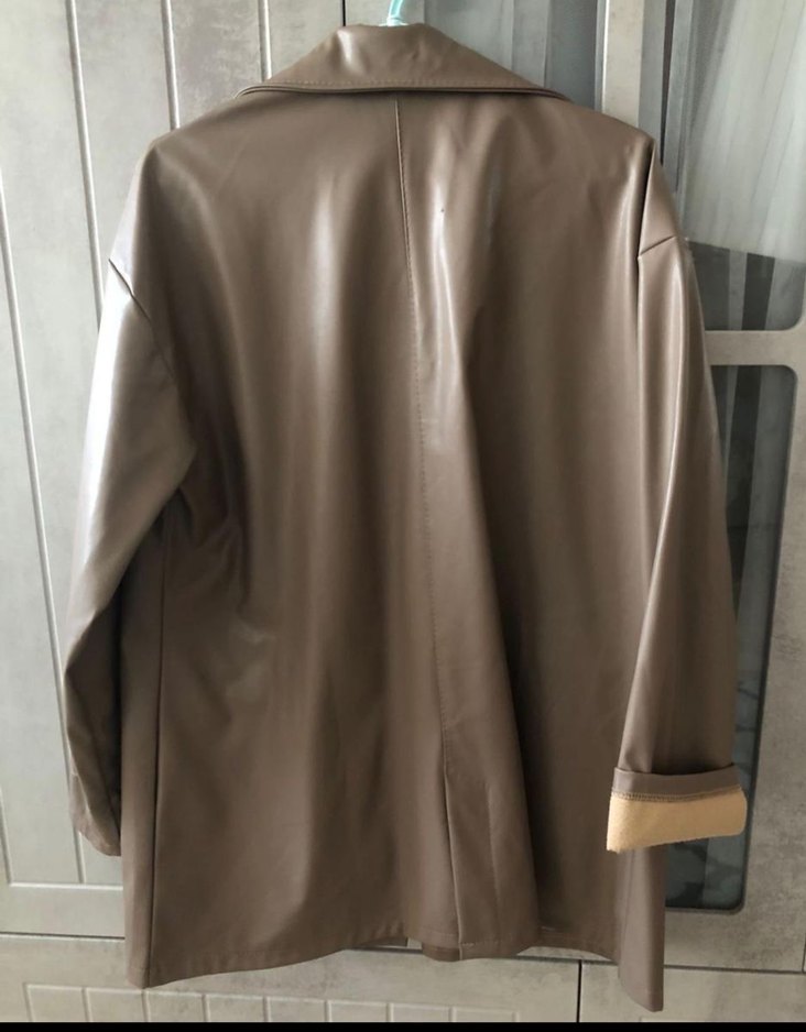 Bej Kadın Deri Midi Ceket - Görsel 2