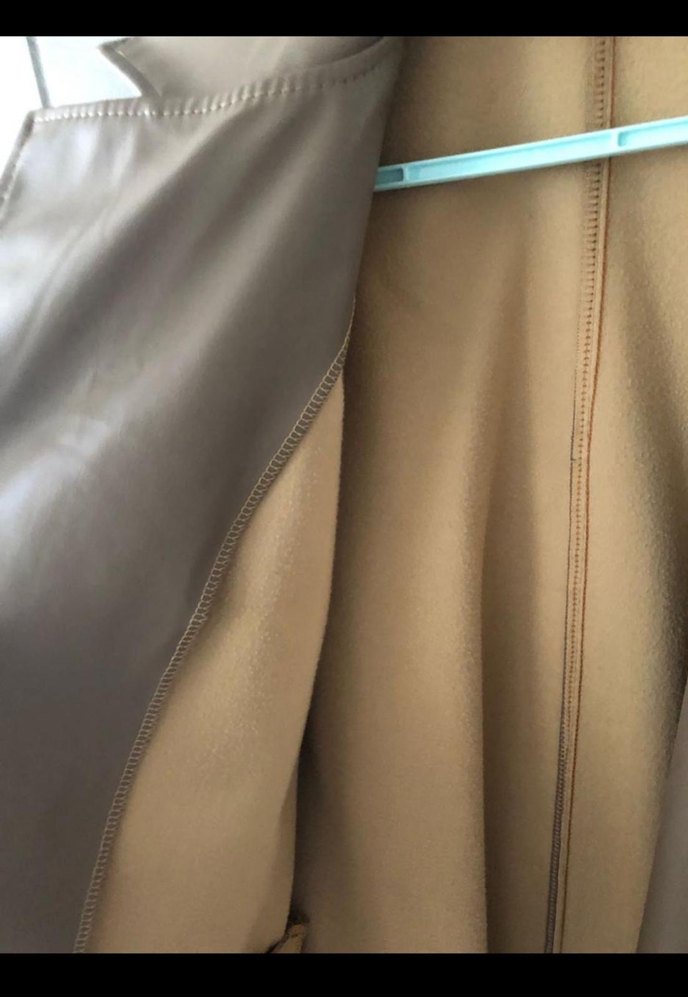 Bej Kadın Deri Midi Ceket - Görsel 3