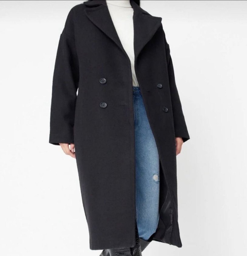 Siyah Yün Kadın Midi Kaban - Görsel 2