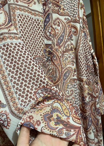 Bohem Tarz Uzun Kollu Kahverengi tesettür Elbise - Görsel 3