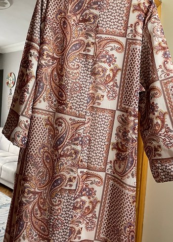 Bohem Tarz Uzun Kollu Kahverengi tesettür Elbise - Görsel 4