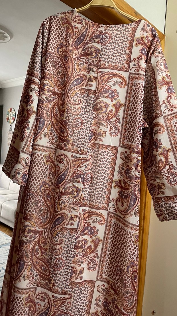 Bohem Tarz Uzun Kollu Kahverengi tesettür Elbise - Görsel 4