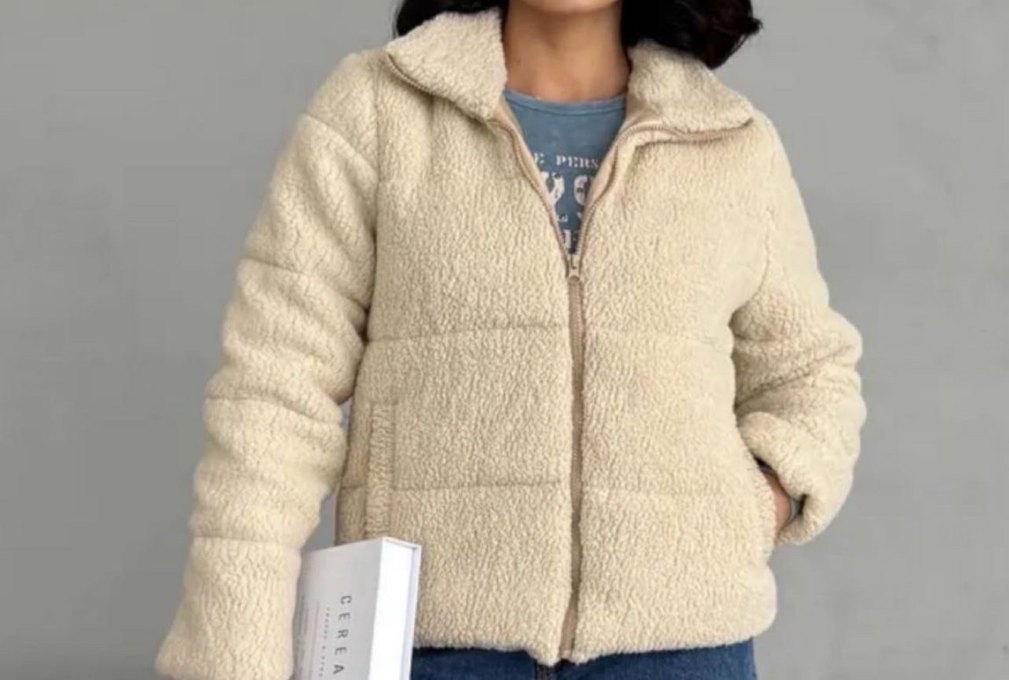 Bej Uzun Kollu Yumuşak Kadın Ceket - Görsel 3