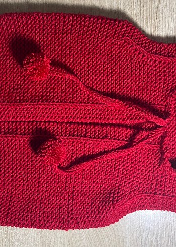 Kız Çocuk Kırmızı Bohem Nakışlı Örgü Yelek - Görsel 4