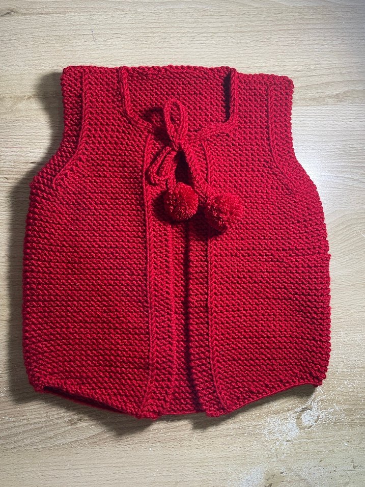 Kız Çocuk Kırmızı Bohem Nakışlı Örgü Yelek - Görsel 2