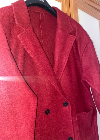 xxl Beden Çift Düğmeli Uzun Bordo Kaban