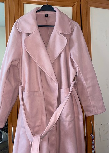 Shein Düğmeli Pembe Kadın Uzun Kaban