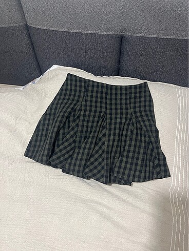 Ekose Desen Pileli Mini Etek