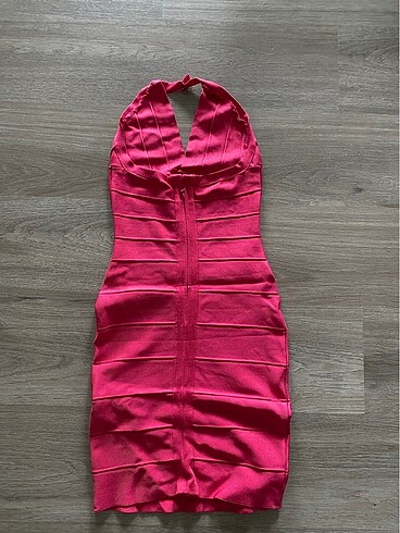 Bershka Pembe S beden boğazdan bağlamalı elbise
