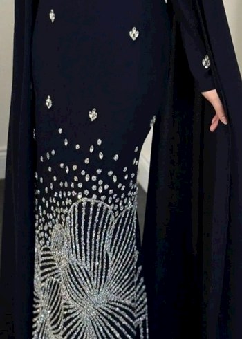 Lacivert Uzun Kollu Drapeli Abiye Elbise - Görsel 5