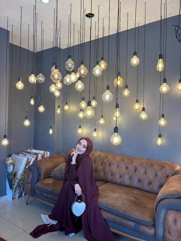 Bordo Uzun Kollu Gotik Kadın Abiye tesettür - Görsel 2