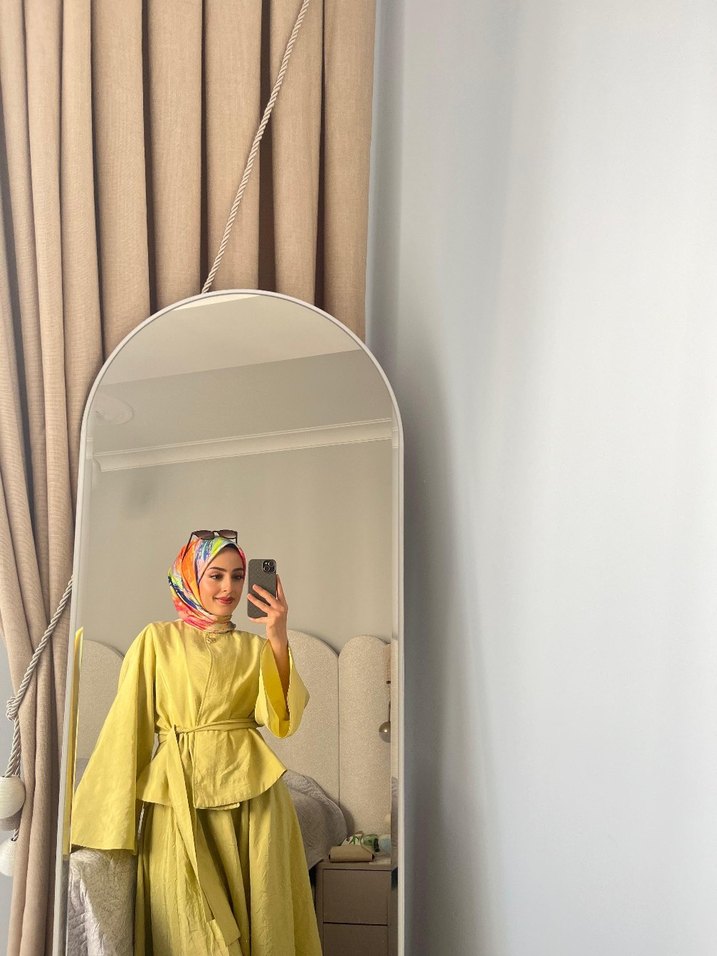 Sarı Midi Kadın Tunik, Uzun Kollu, Salaş - Görsel 2