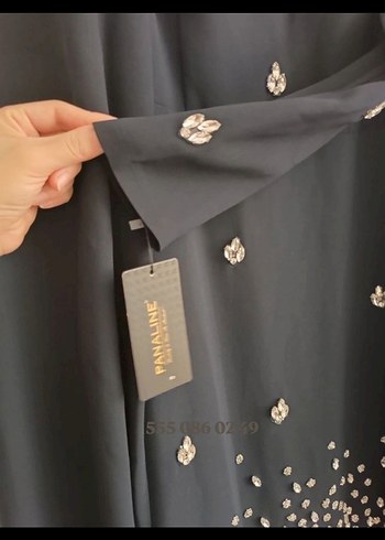 Nakışlı Uzun Kollu Mavi Abiye Elbise - Görsel 6