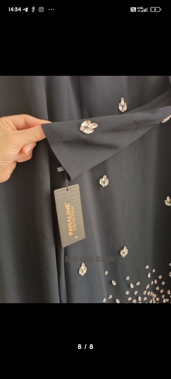 Uzun Kollu İşlemeli Pudra Abiye Elbise 38-40 uyumlu - Görsel 4