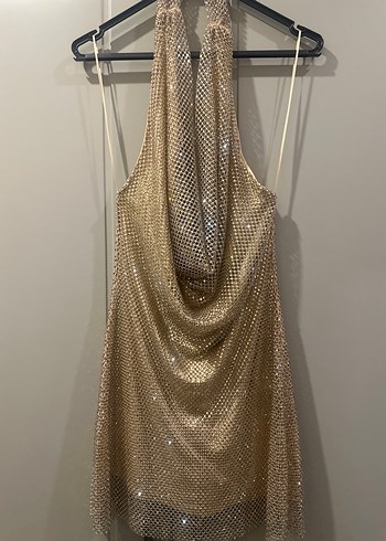 Zara Gold Elbise Halter Yaka - Görsel 4