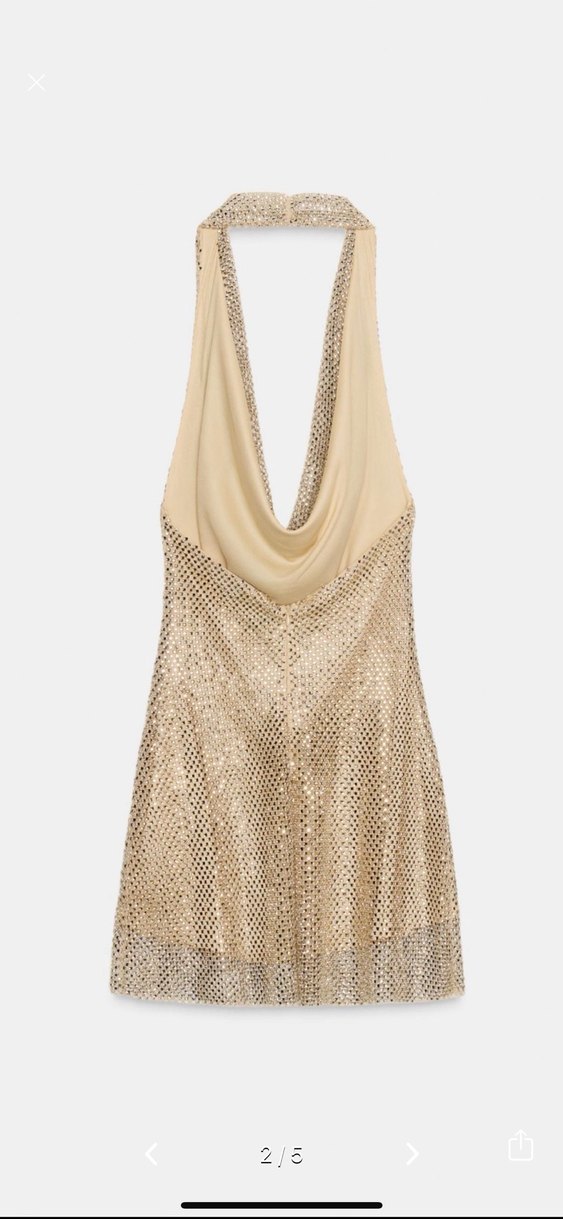 Zara Gold Elbise Halter Yaka - Görsel 2