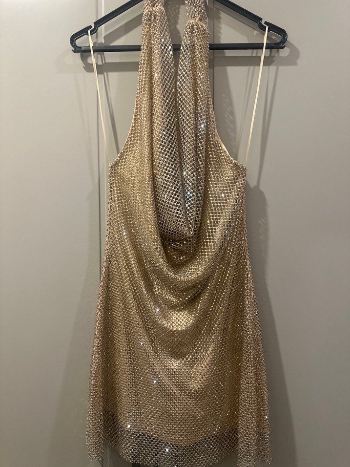 Zara Gold Elbise Halter Yaka - Görsel 4
