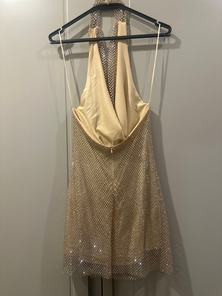 Zara Gold Elbise Halter Yaka - Görsel 5