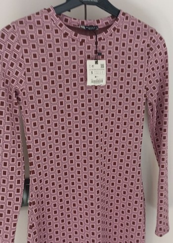 Bordo Baskılı Uzun Kollu Kadın Elbise - Görsel 3