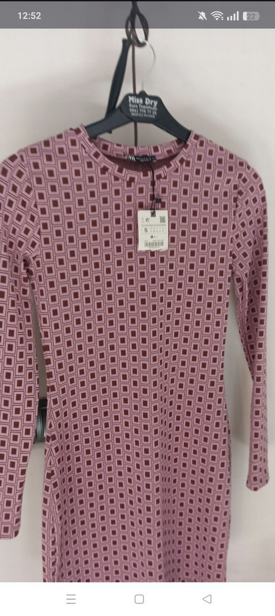 Bordo Baskılı Uzun Kollu Kadın Elbise - Görsel 3