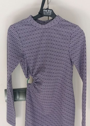 Uzun Kollu Mor Desenli Kadın Triko Elbise - Görsel 3