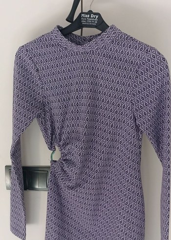 Uzun Kollu Mor Desenli Kadın Triko Elbise - Görsel 7