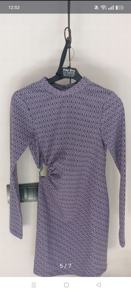 Uzun Kollu Mor Desenli Kadın Triko Elbise - Görsel 3