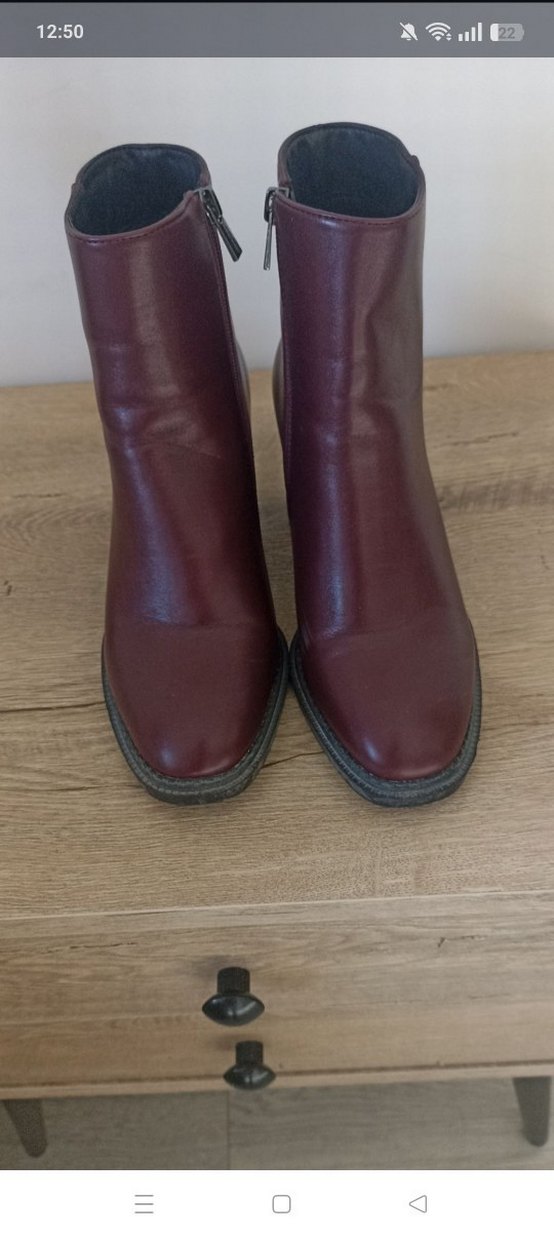 Bordo Deri Kadın Bot, Kalın Topuklu, Fermuarlı - Görsel 4