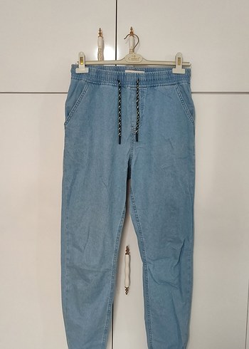 Mavi Denim Beli Bağcıklı Rahat Pantolon
