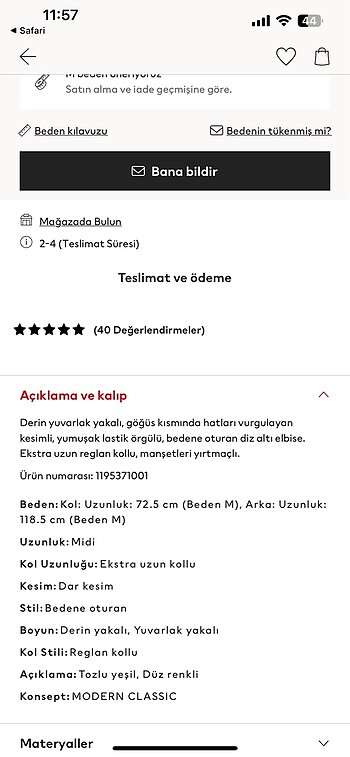 m Beden H&M elbise