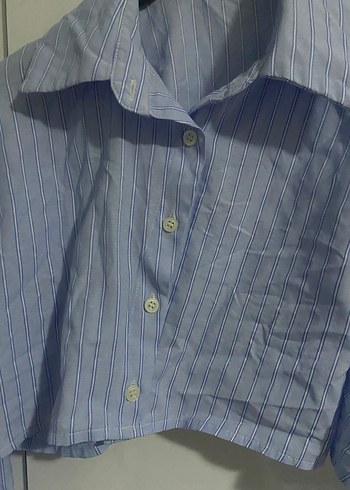 Crop mavi gömlek - Görsel 2