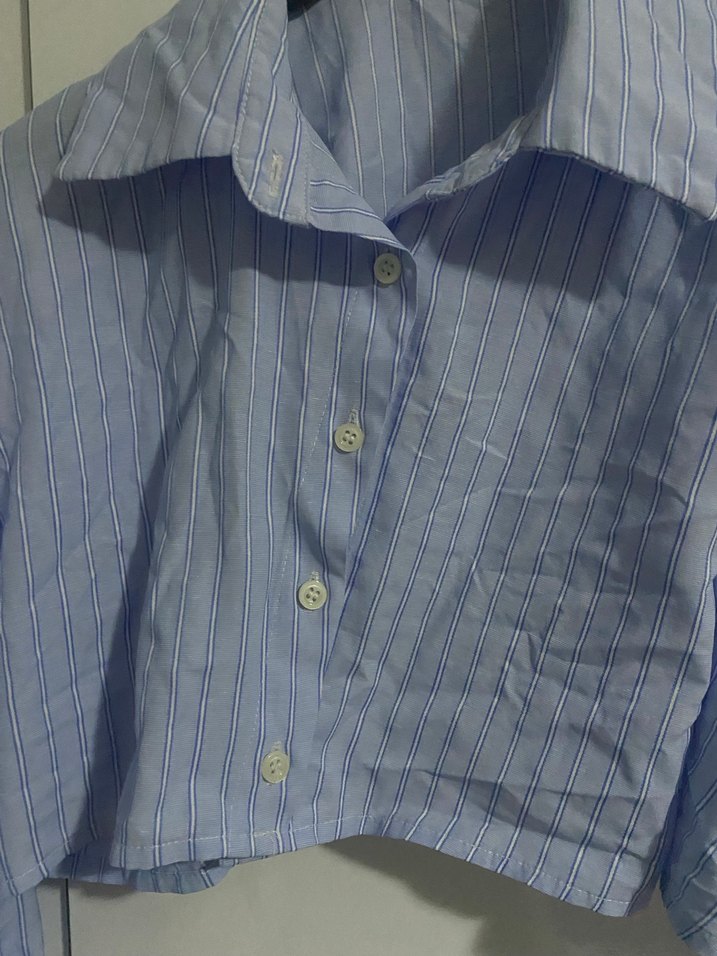 Crop mavi gömlek - Görsel 2