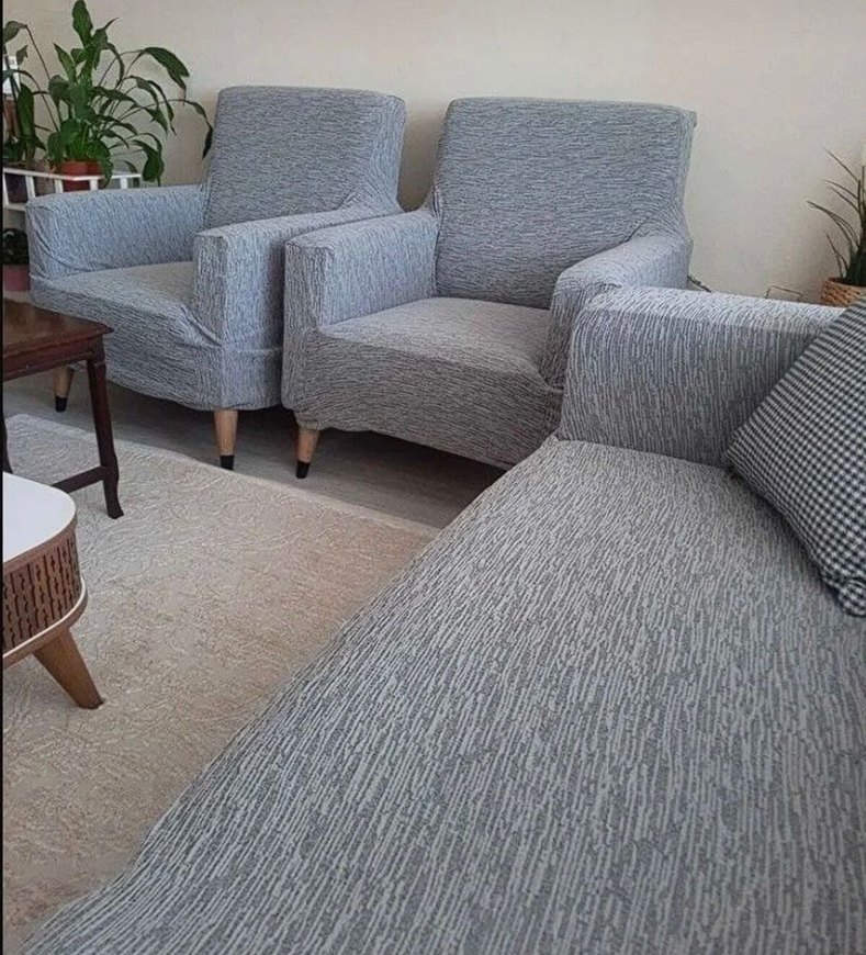Gri Modern Düz Desenli Koltuk Kılıfı - Görsel 2