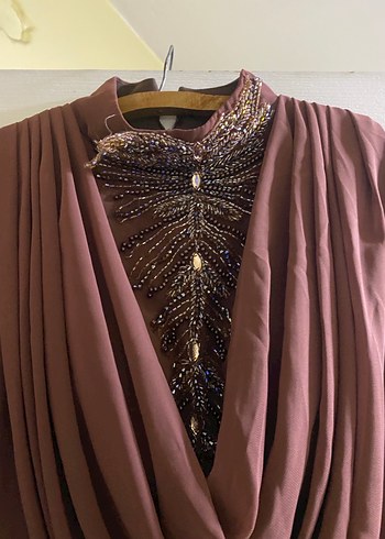 Bordo Uzun Kollu Drapeli Uzun Elbise - Görsel 2