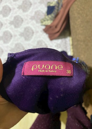 Uzun Kollu Mor İşlemeli Abiye Elbise - Görsel 4