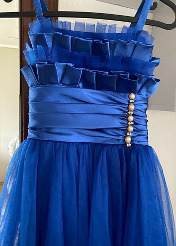 Mavi Uzun Askılı Abiye Elbise - Görsel 3