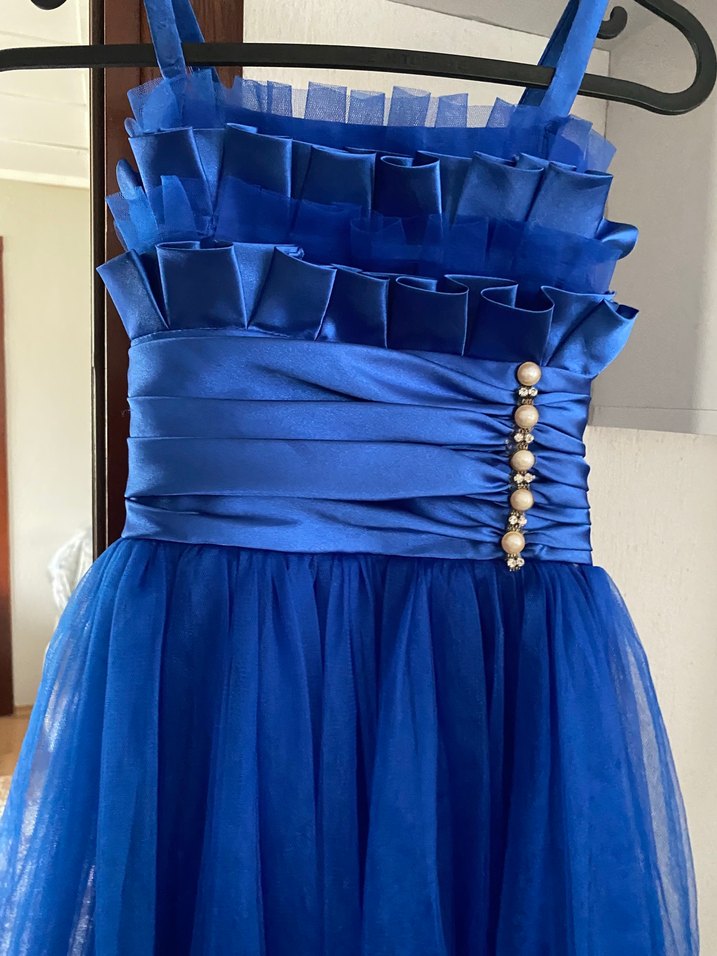 Mavi Uzun Askılı Abiye Elbise - Görsel 3